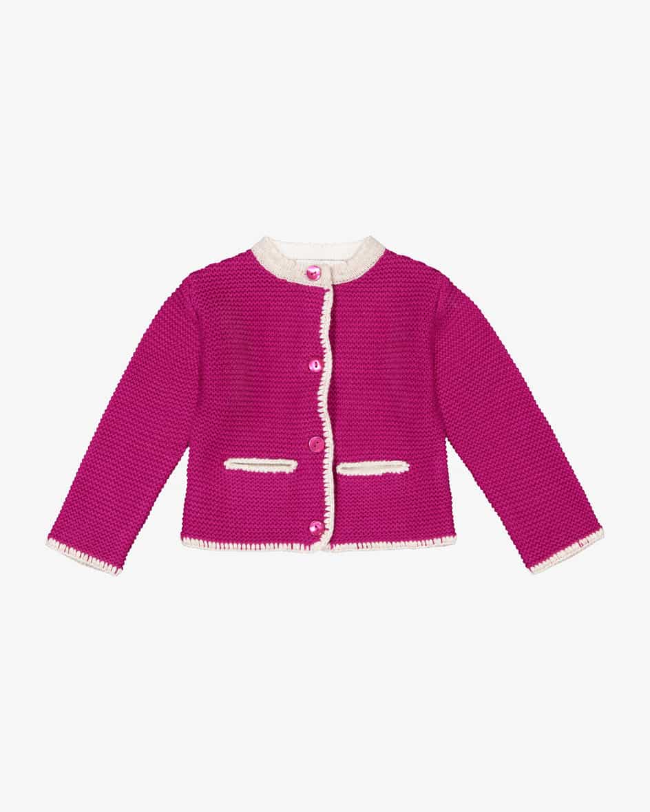 Mädchen-Trachtenstrickjacke von LODENFERY in Pink und Creme.Traditionell und detailverliebt - Das gerade geschnittene Modell aus.... Mehr Details bei Lodenfrey.com!