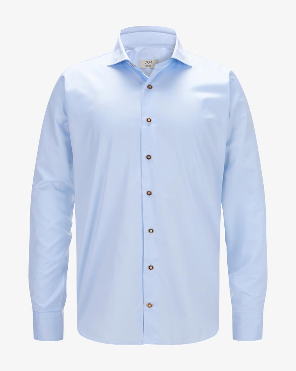 Trachtenhemd für Herren von DU4 in Hellblau. Das taillierteModell aus angenehmerBaumwolle erweist sich als stilvoller Partner fürtraditionelle Looks