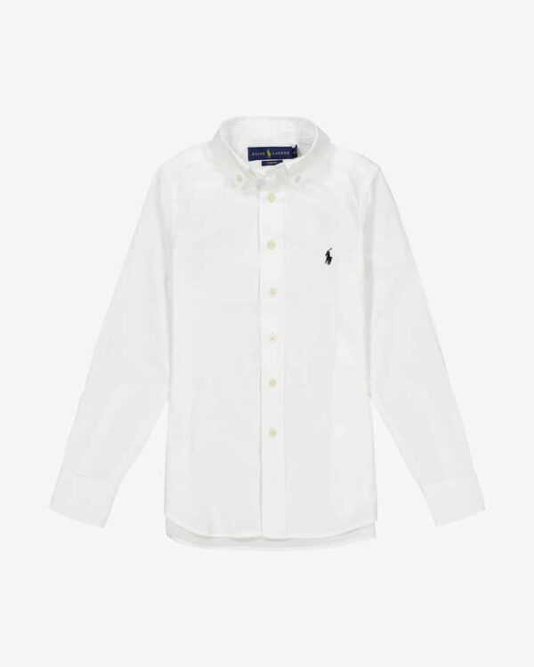 Jungen-Hemd Slim Fit von Polo Ralph Lauren in Weiß. Das Modell präsentiert sichin feiner Piqué-Qualität