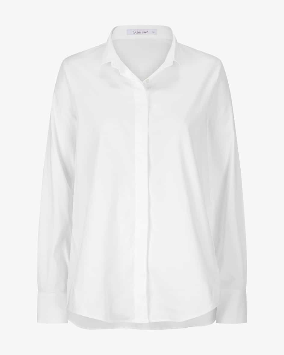 Bluse für Damen von Soluzione in Weiß. Das Modell zeichnet sich durchden hochwertigen sowie elastischen Baumwoll-Mix aus