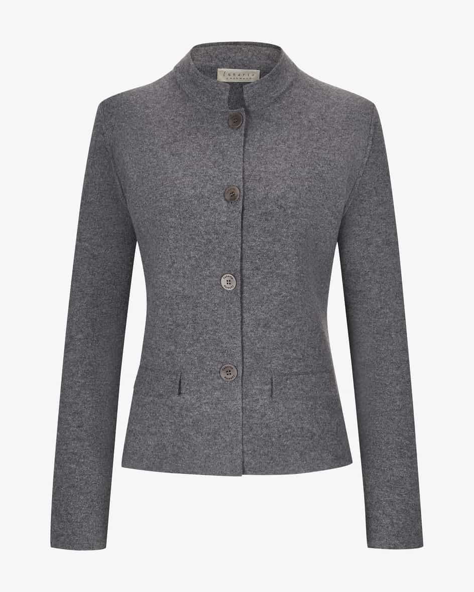 Cashmere-Jacke für Damen von Lunaria in Dunkelgrau. Das Modell präsentiert sichimschlichten Design