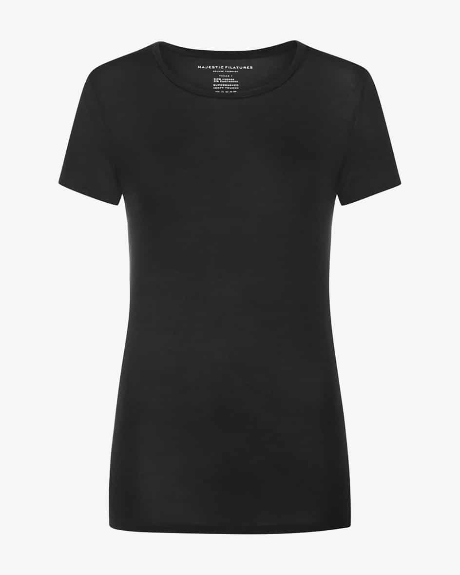 T-Shirt für Damen von Majestic Filatures in Schwarz. Ein perfektes Basic - Dasleicht taillierte Modell überzeugt dank dem elastischen Material-Mix und.... Mehr Details bei Lodenfrey.com!