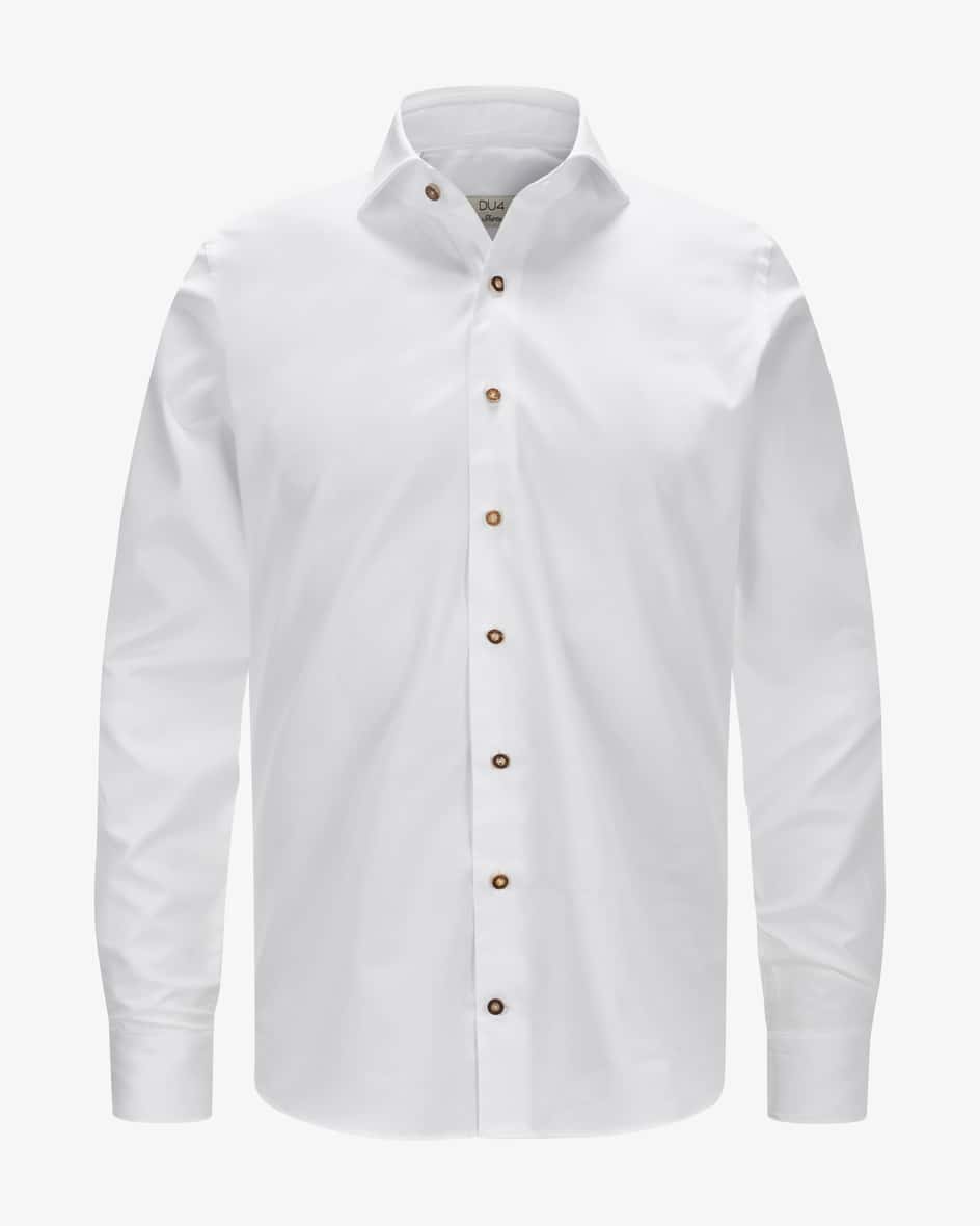 Trachtenhemd für Herren von DU4 in Weiß. Das taillierte Modell aus angenehmerBaumwolle erweist sich als stilvoller Partner für traditionelle Looks