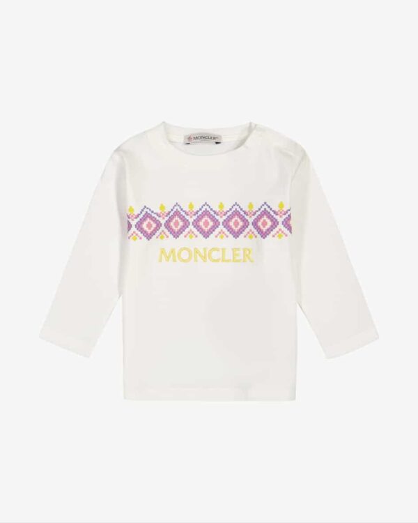 Baby-Longsleeve von Moncler Enfant in Weiß und Bunt. Das Modell besticht dankder Baumwoll-Qualität mit angenehmem Tragekomfort