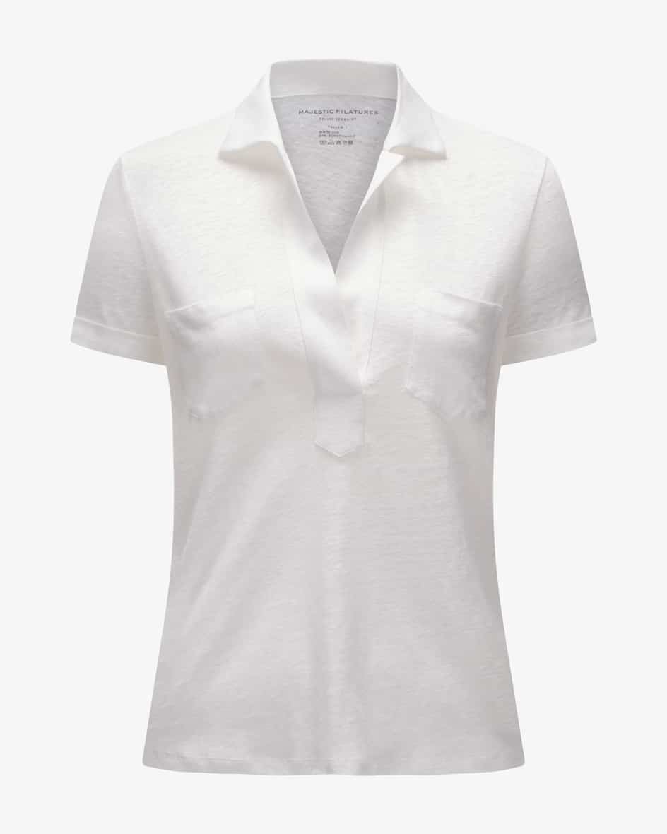 Leinen-T-Shirt für Damen von Majestic Filatures in Weiß. Das Modell begeistertdurchdie hochwertige Leinen-Verarbeitung