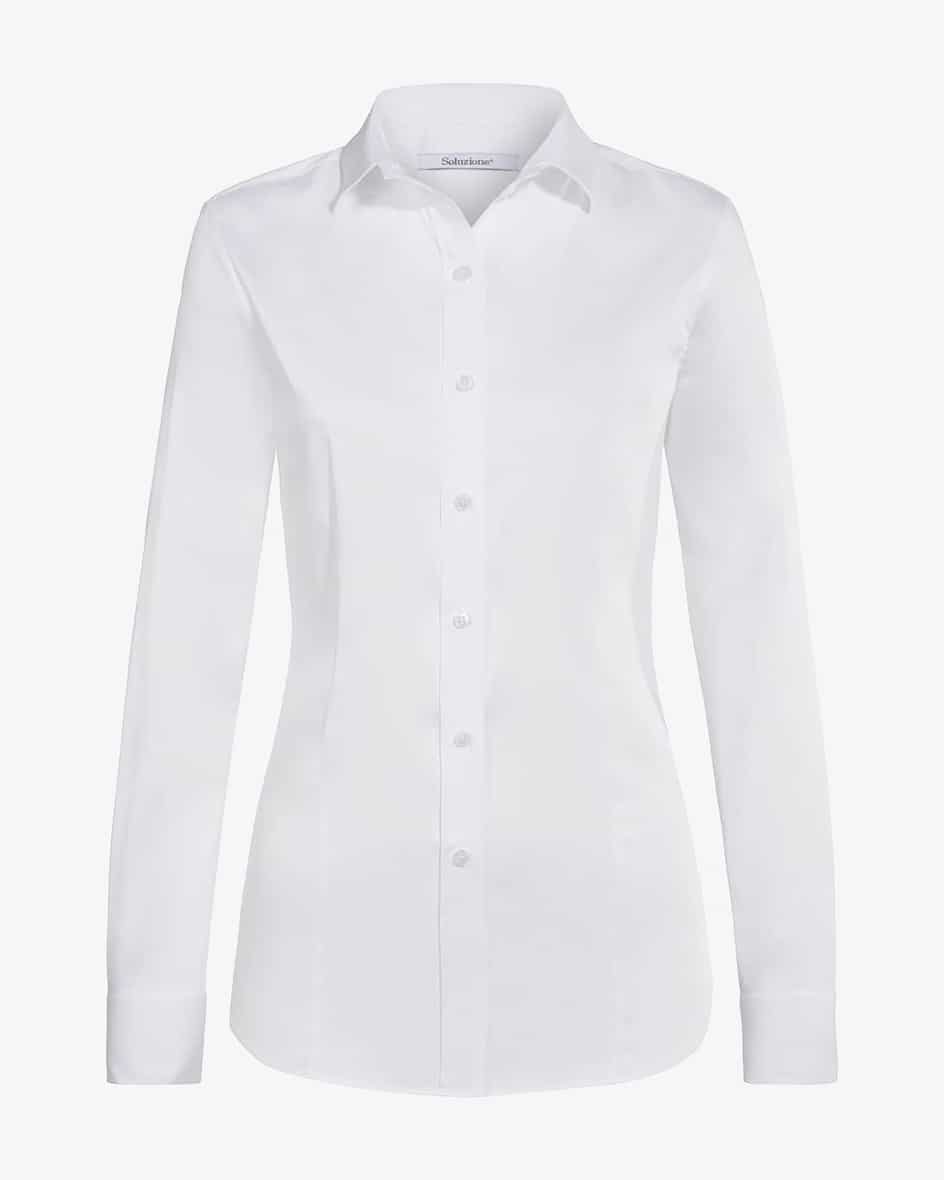 Hemdbluse für Damen von Soluzione in Weiß. Das Modell überzeugt durch Abnähermit einer taillierten und femininen Silhouette. Dank hochwertigem.... Mehr Details bei Lodenfrey.com!