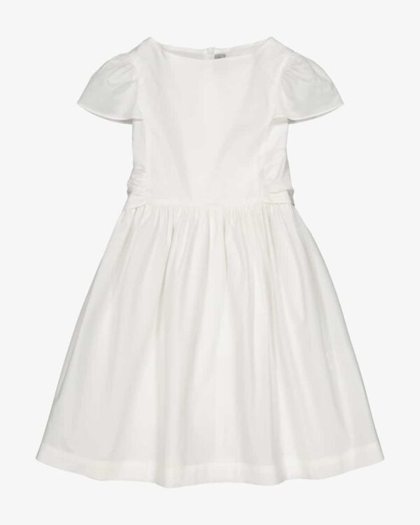Mädchen-Kleid von Il Gufo in Weiß. Das Modell besticht dank integriertemTaillenband in besonderer Aufmachung