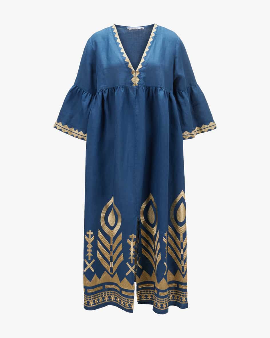 Leinenkleid für Damen von Kori in Blau und Gold. Gefertigt aus leichter Leinen-Qualität avanciert das Modell zum luftig-leichten Favoriten..... Mehr Details bei Lodenfrey.com!