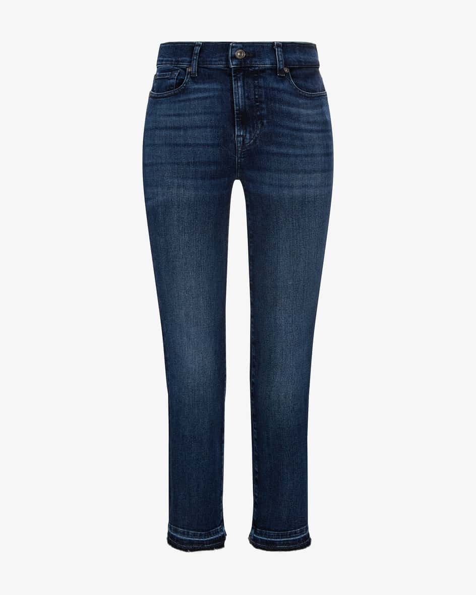 The Straight Jeans Crop für Damen von 7 For All Mankind in Dunkelblau. Dasleicht verkürzte Modell punktet mit der modischen Waschung