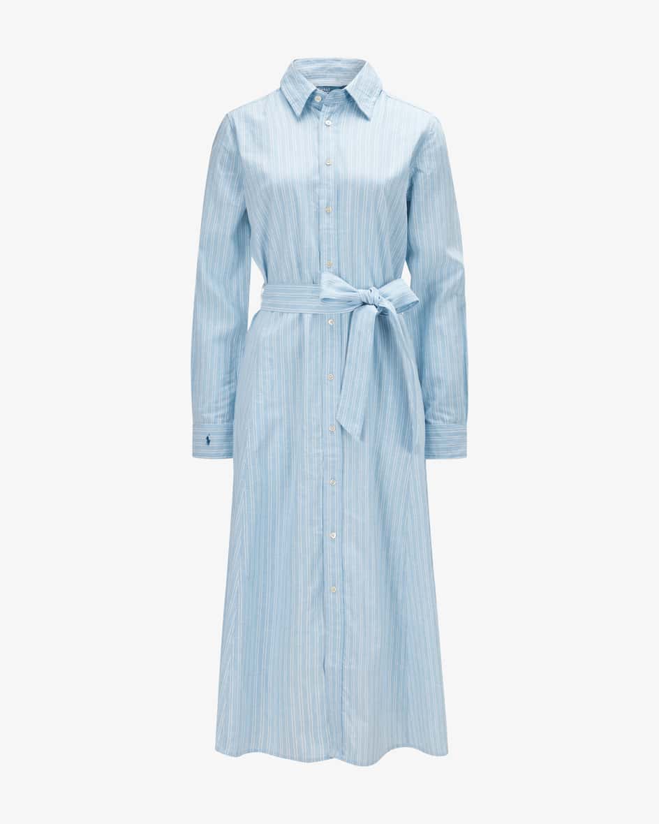 Hemdblusenkleid für Damen von Polo Ralph Lauren in Hellblau. Das Modell ausangenehmem Leinen-Baumwoll-Mix überzeugt durch klassische Details