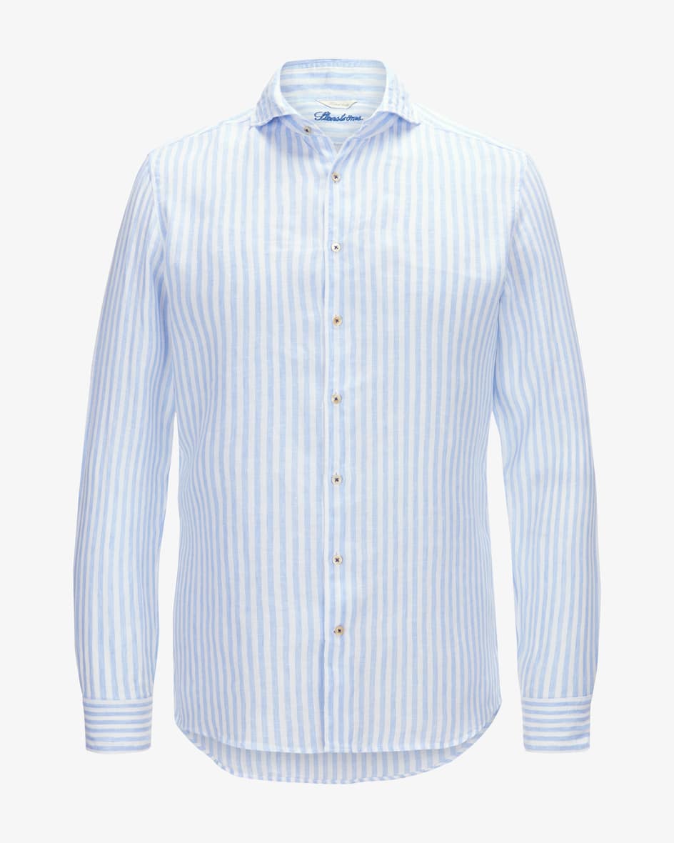 Leinenhemd Fitted Body für Herren von Stenströms in Hellblauund Weiß. Dieluftig-leichteLeinen-Qualität sorgt für einen legeren Stil