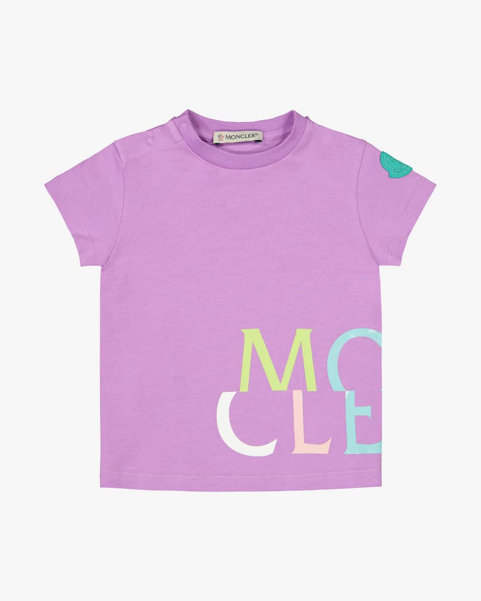 Baby-T-Shirt von Moncler Enfant in Flieder. Das Modell überzeugt dank angenehmerBaumwoll-Qualität mit hohem Tragekomfort für ihre Kleinen