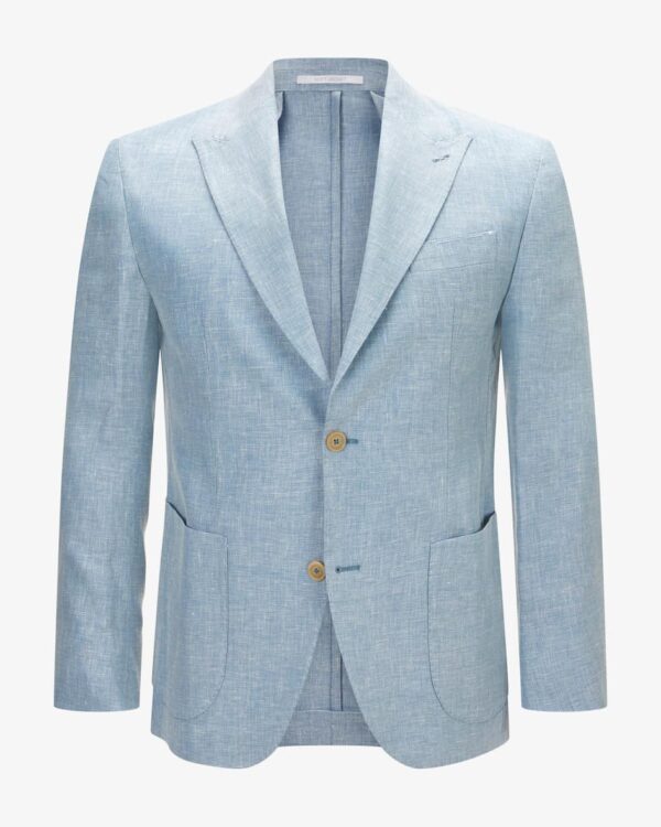 Anzug für Herren von Eleventy in Hellblau. Dank dem leichten Leinen-Woll-Mixerweist sich das Modell als sommerlicher Favorit für gehobene Looks