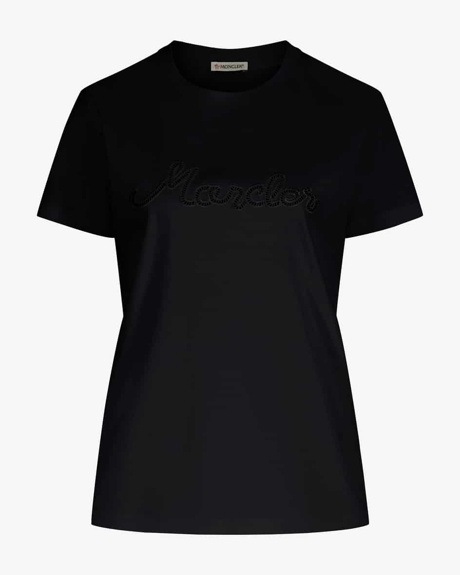 T-Shirt für Damen von Moncler in Schwarz. Das Modell aus angenehmer Baumwollepräsentiert sich in schlichter Aufmachung