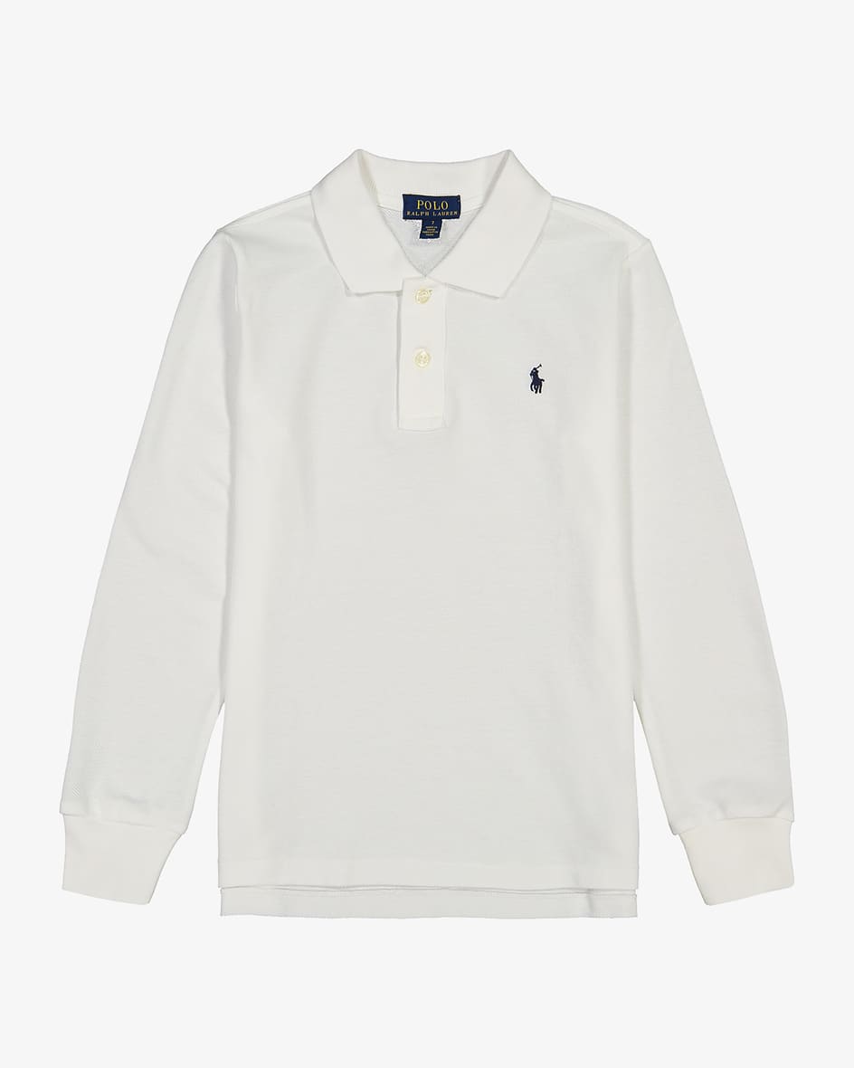Langarm-Polo für Jungen von Polo Ralph Lauren in Weiß. Die feine Piqué-Qualitätsowie die kontrastierende Logo-Stickerei spiegeln den sportiven