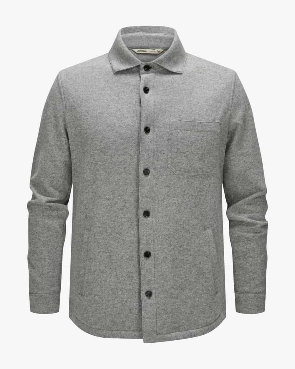 Cashmere-Felt Shirtjacket für Herren von Maurizio Baldassari in Grau. DasmelierteModell besticht dank der Cashmere-Qualität mit weichem Griff