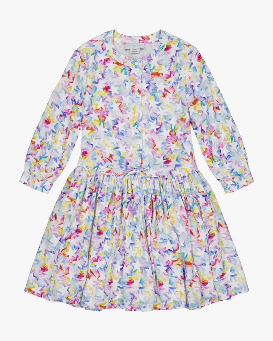 Kleid für Mädchen von Stella McCartney Kids in Bunt und Weiß. Das Modellavanciert dank des farbenfrohen Sternen-Dessins zum verspieltem Blickfang