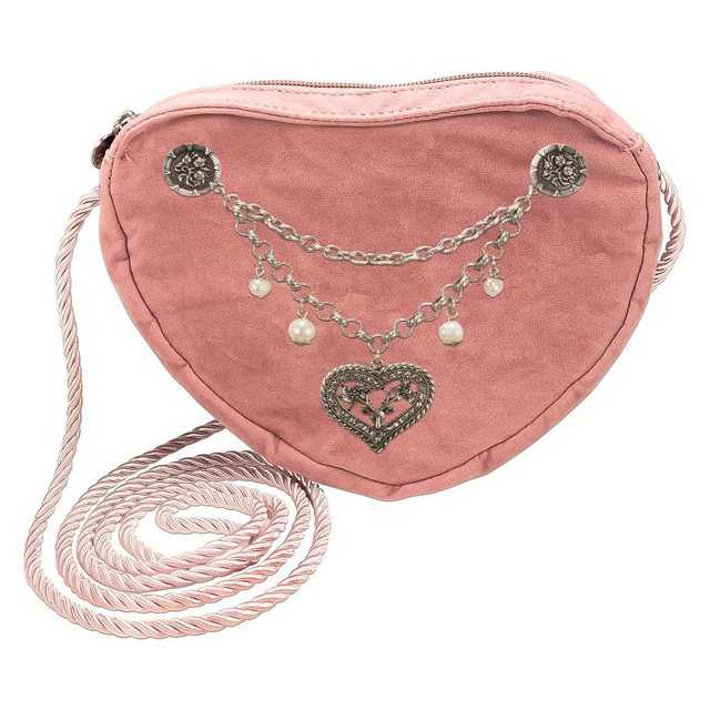 Alpenflüstern Schultertasche Herztasche Charivari Strass-Herz (rosa-ros), – Damen Trachtentasche in Herzform, Schultertasche fürs Dirndl, Herz Handtasche zur Tracht, Dirndltasche