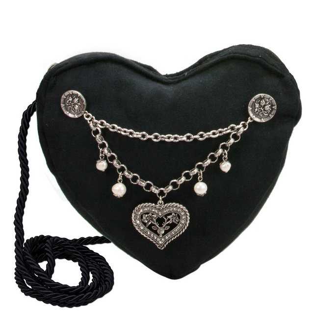 Alpenflüstern Schultertasche Herztasche Charivari Strass-Herz (schwarz), – Damen Trachtentasche in Herzform, Schultertasche fürs Dirndl, Herz Handtasche zur Tracht, Dirndltasche