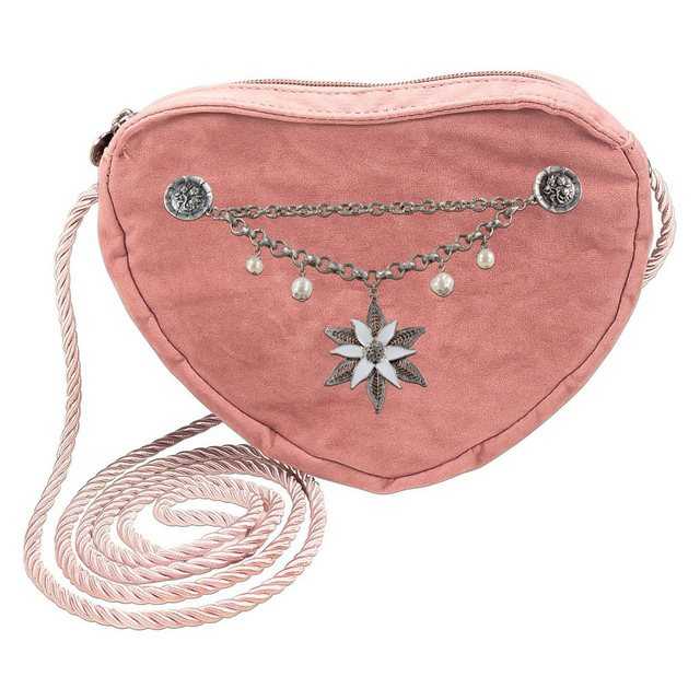 Alpenflüstern Schultertasche Herztasche Edelweiß-Charivari (rosa-ros), – Damen Trachtentasche in Herzform, Schultertasche fürs Dirndl, Herz Handtasche zur Tracht, Dirndltasche
