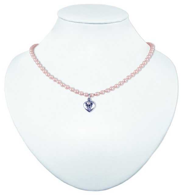 LUISIA® Perlenkette Halskette Luna mit Herz und Edelweiß – Dirndl Trachten Schmuck (inkl. Schmuckbox)