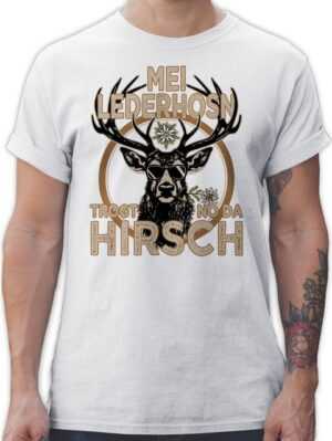 Shirtracer T-Shirt Trachten Outfit Lederhose Spruch Trägt der Hirsch Mode für Oktoberfest Herren